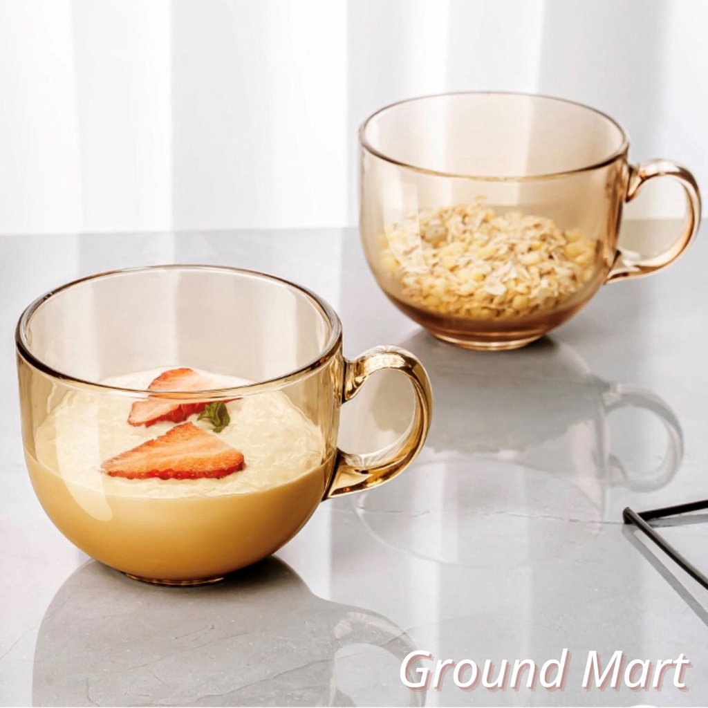 Cốc thủy tinh trong suốt màu hổ phách sang trọng, tách uống nước dung tích 410ml