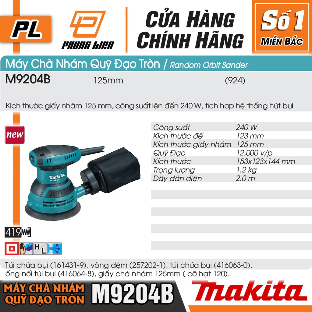 [Chính Hãng] Máy Chà Nhám Quỹ Đạo Tròn M9204B (240W-125MM)