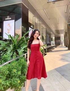 Đầm 2 dây nút có mút ngực (hình thật)