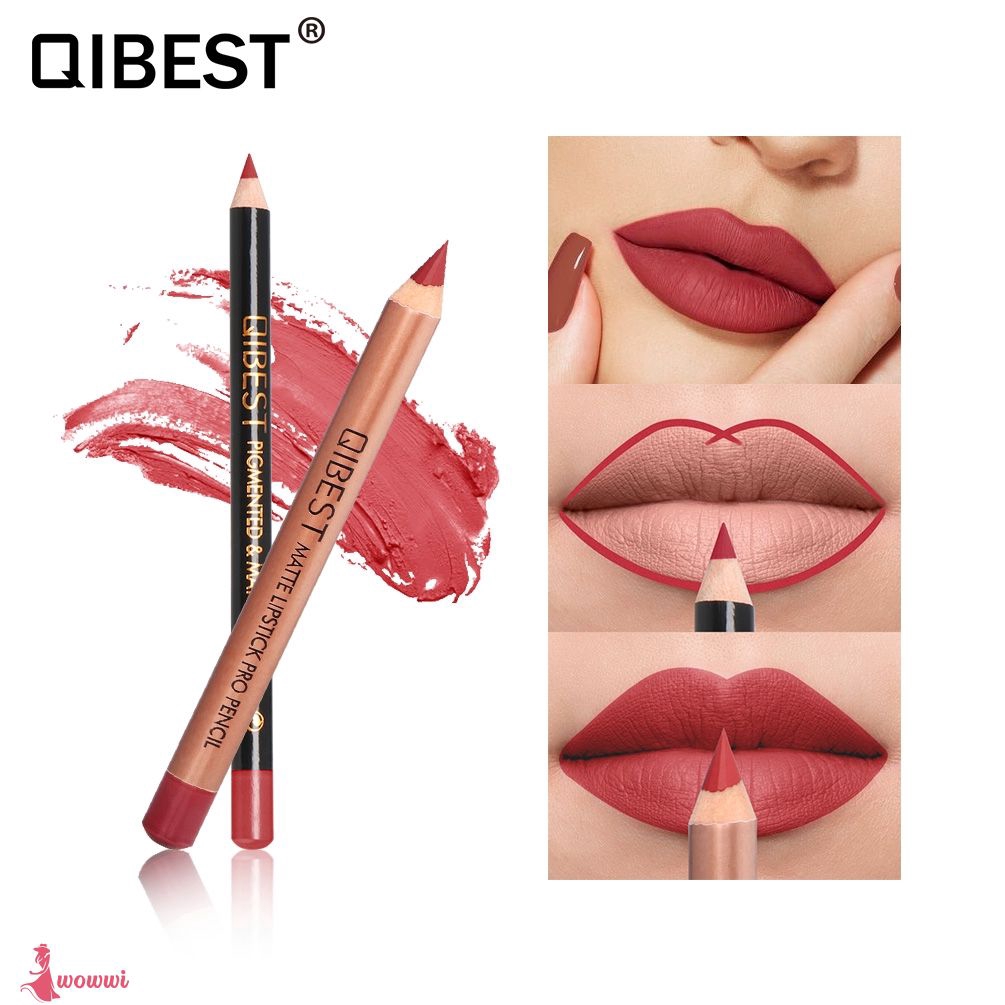 Bộ chì kẻ viền môi + bút son môi QIBEST 15 màu lựa chọn chống thấm nước tiện dụng | BigBuy360 - bigbuy360.vn
