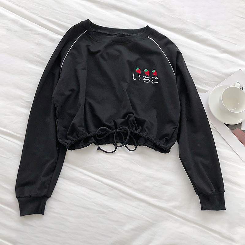 Áo thun tay dài cổ tròn dáng rộng hoạ tiết thêu cho phái nữ