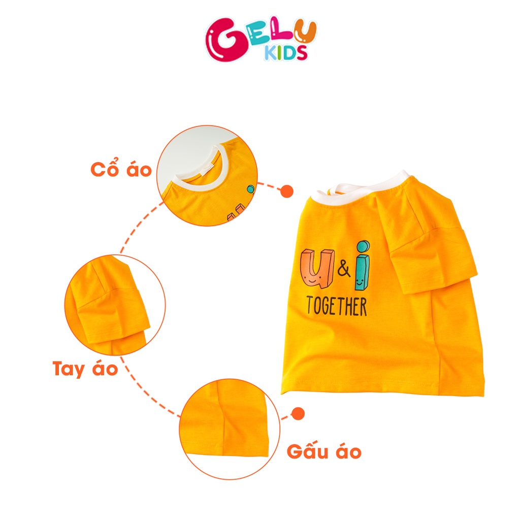 Bộ cộc tay cho bé GELU KIDS cotton phối họa tiết thoáng mát cho bé - GLQA08