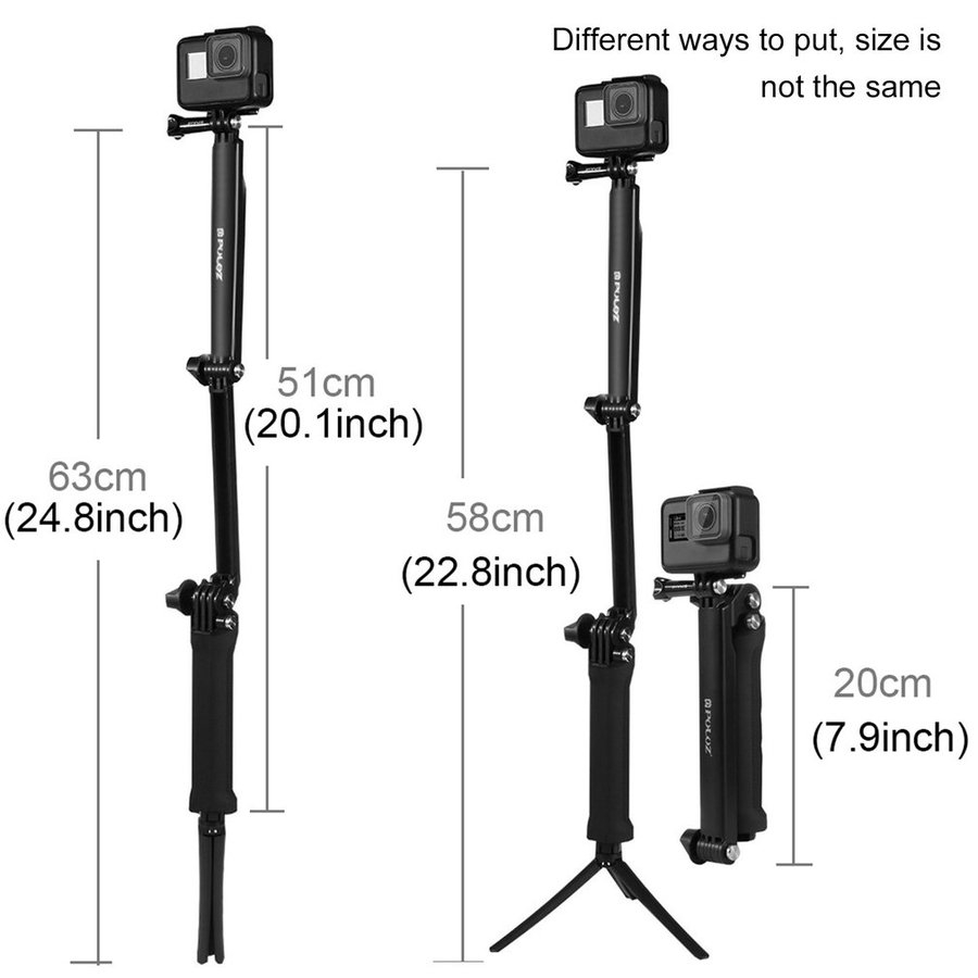 For Gopro Hero Accessories Puluz 3 Way Grip Arm Tripod Mount Selfie Stick