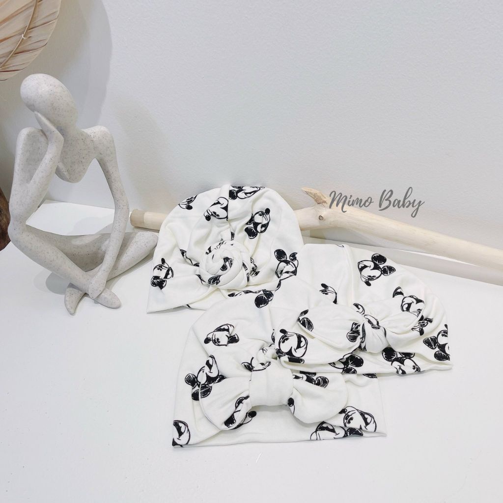 Mũ nón turban cho bé gái họa tiết chuột mickey 5-10kg mimo baby MTB32