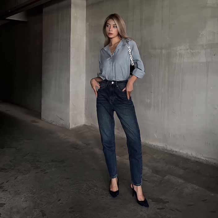 Quần jean baggy nữ lưng cao CHICMONKI - CMJ1252