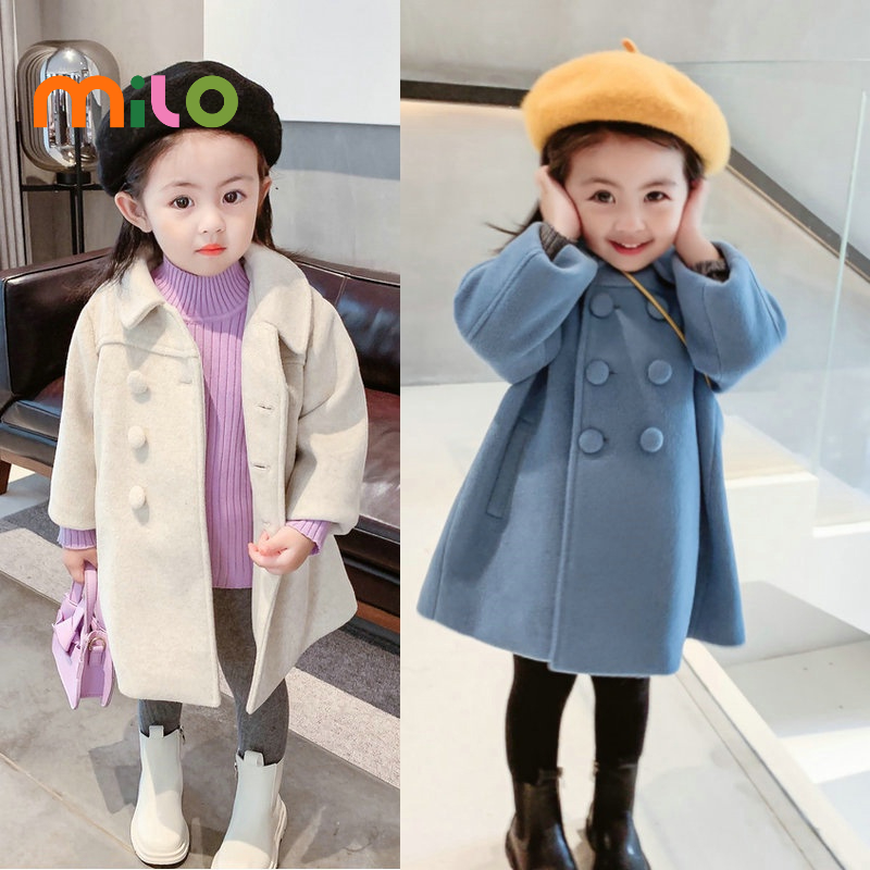 Milo Áo Khoác Len Dày Hai Hàng Nút Thời Trang Cho Bé Gái
