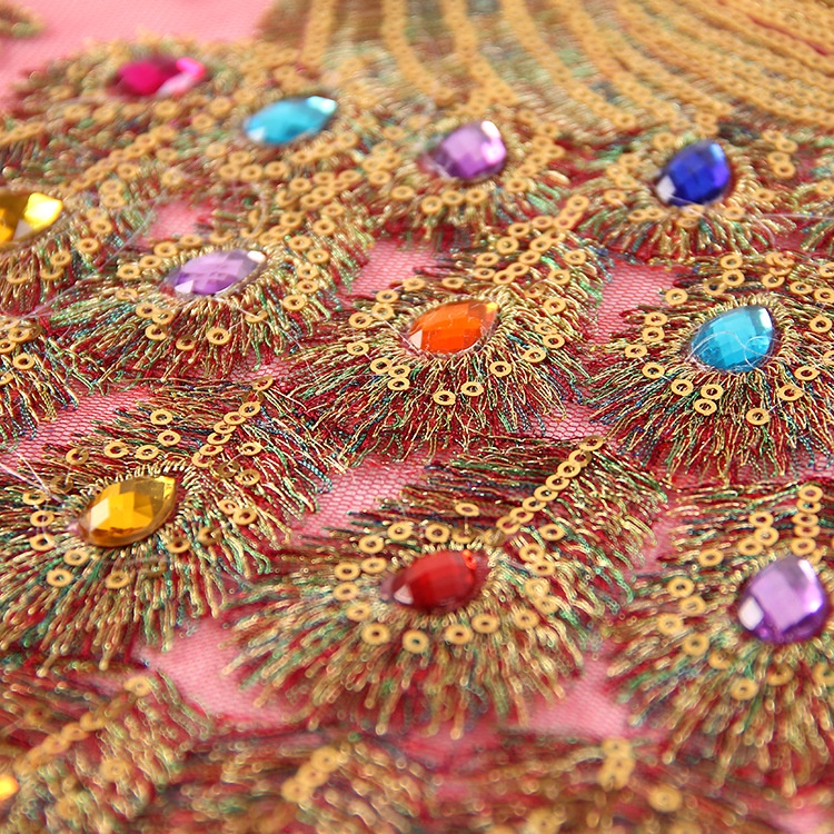 1 Miếng Dán Ủi Thêu Hình Hoa Và Chim Công 3D 40 * 30CM