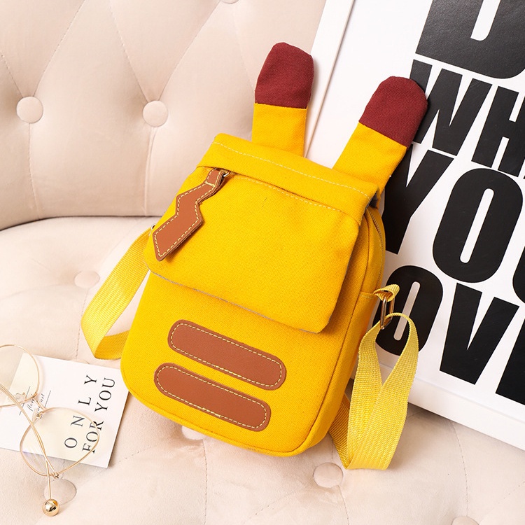 Túi xách nữ Bella925 balo đeo chéo bằng vải bố nhỏ xinh hình pikachu thích hợp dạo phố