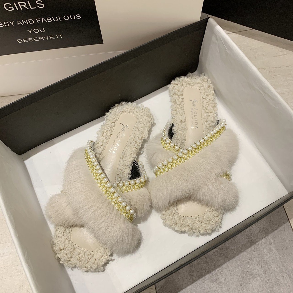 Dép Bông Đi Trong Nhà Đế Bằng Phong Cách Phương Tây Thời Trang Thu Đông