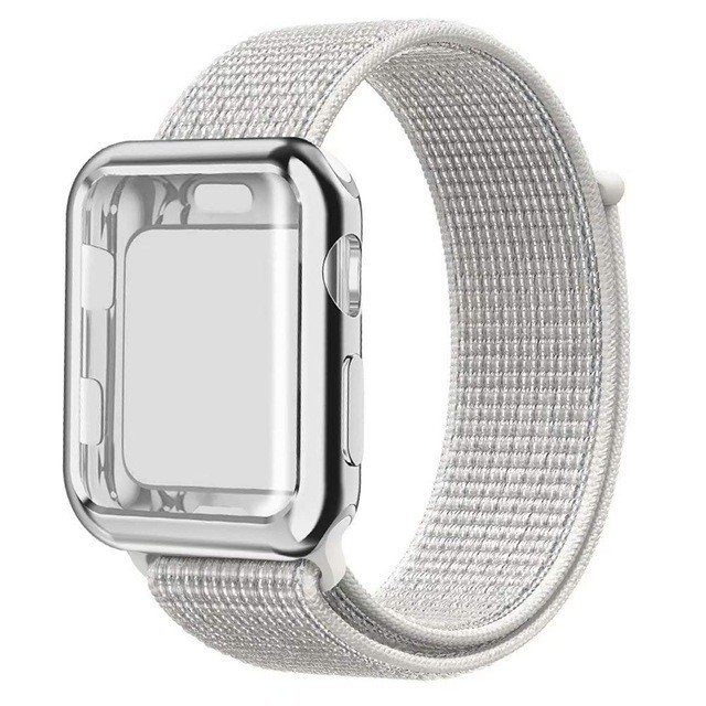 Dây đeo bằng nylon kèm ốp bảo vệ màn hình dành cho Iwatch 1/2/3/4/5/SE/6 38/42/40/44mm