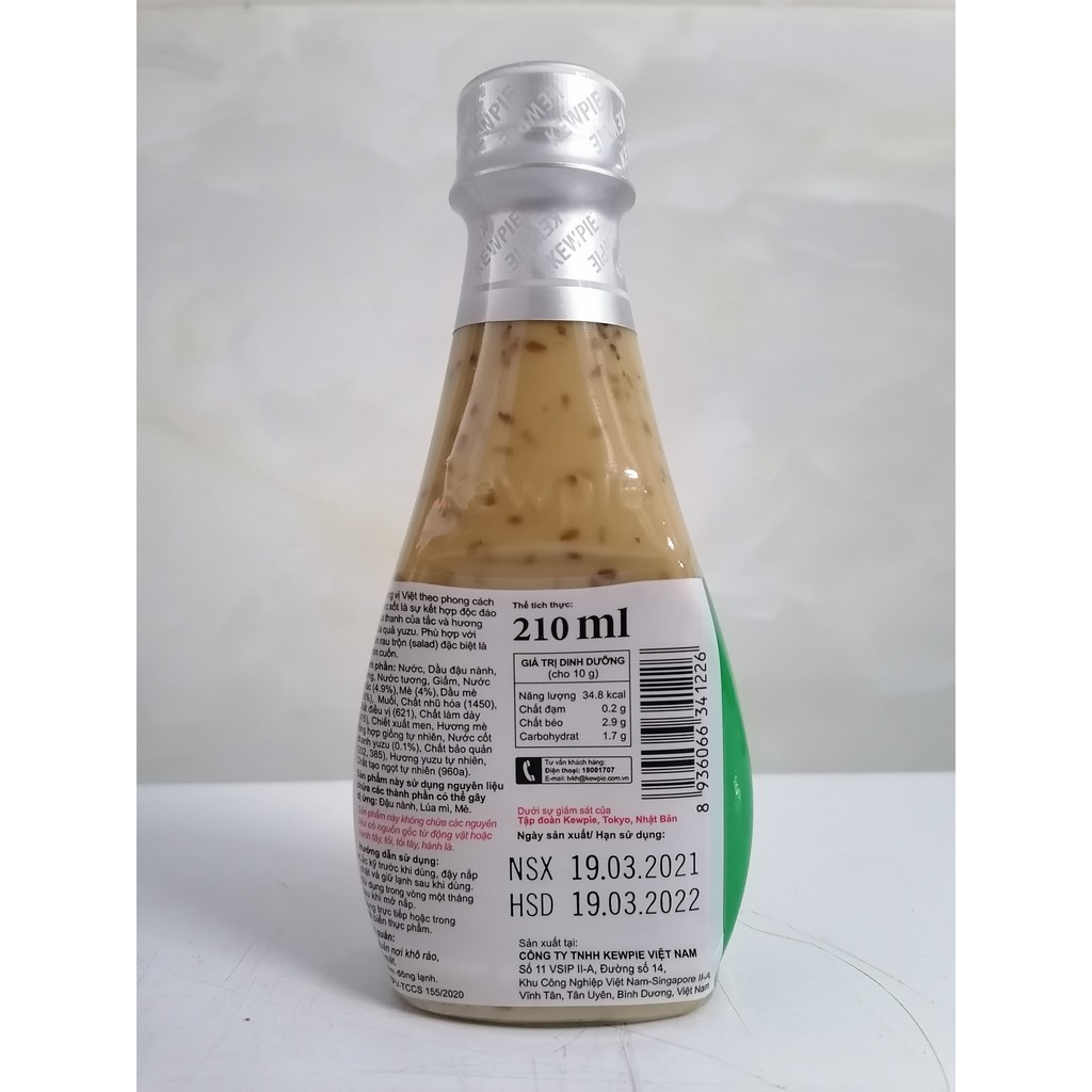 [210ml] Nước xốt Mè rang hương vị quả Yuzu và Tắc [VN] KEWPIE Dressing Roasted Sesame Yuzu & Kumquat Taste (hty-hk)