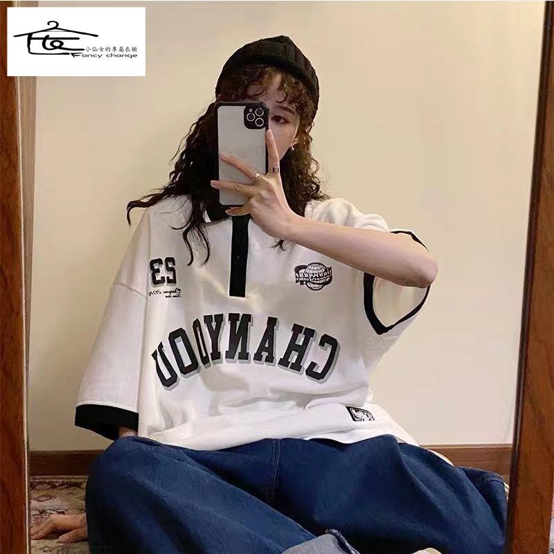 Áo Thun POLO Cotton Tay Ngắn Phong Cách Retro Đường Phố Thời Trang Xuân Hè Cho Nữ