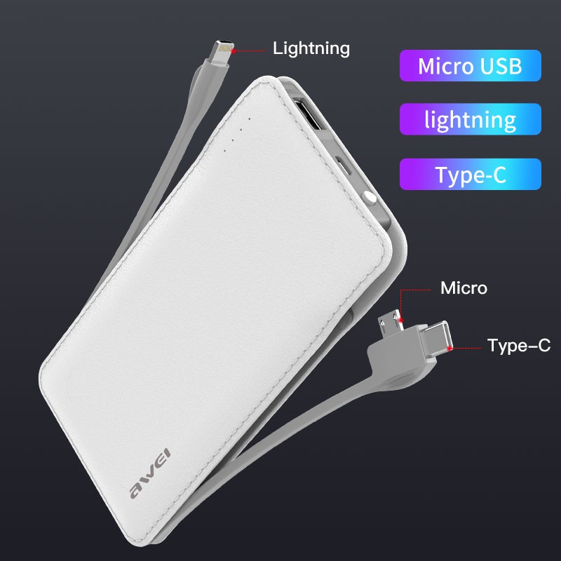 Sạc dự phòng Awei P51K 10000mAh 3 trong 1 với đầu ra USB type A cao cấp