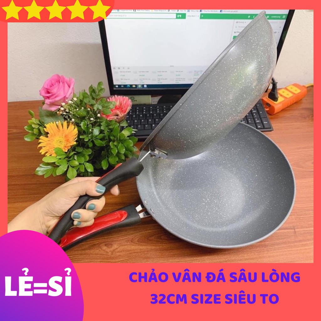 Chảo Lòng Sâu Chống Dính Siêu Bền - Lòng Sâu 32 cm. Dùng Trên Mọi Loại Bếp.