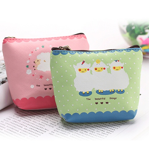 Ví Da PU Đựng Tiền Xu Hình Cừu Con Có Khóa Kéo Cho Bé Gái