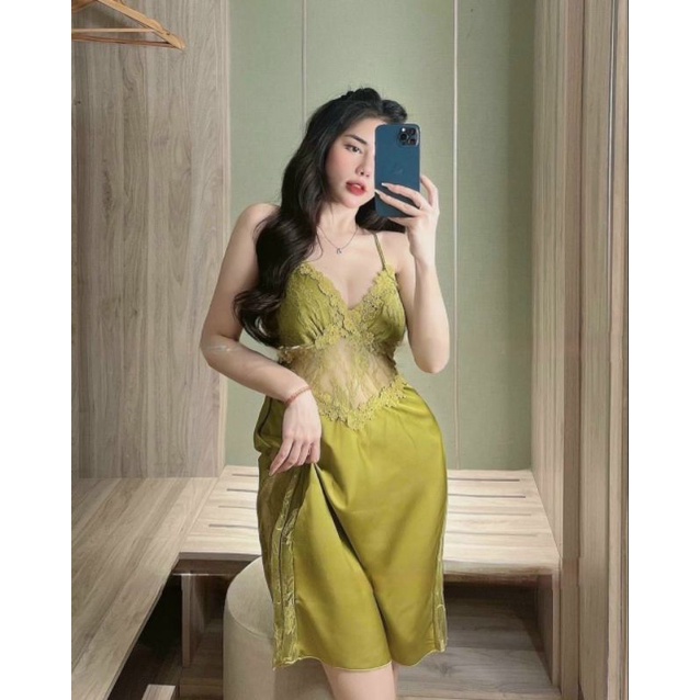Váy ngủ lụa phối ren mềm mịn cao cấp full màu sll, qccc hothit