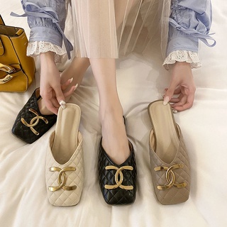 Sục nữ, dép sục da mềm mũi vuông đế êm gắn khối đế thấp 3 màu đen be và nâu