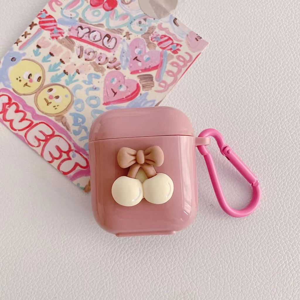 Vỏ Bọc tpu Mềm Bảo Vệ Hộp Đựng Tai Nghe Airpod 1/2 pro Kết Nối Bluetooth Hình Quả cherry Có Móc Khóa Mới