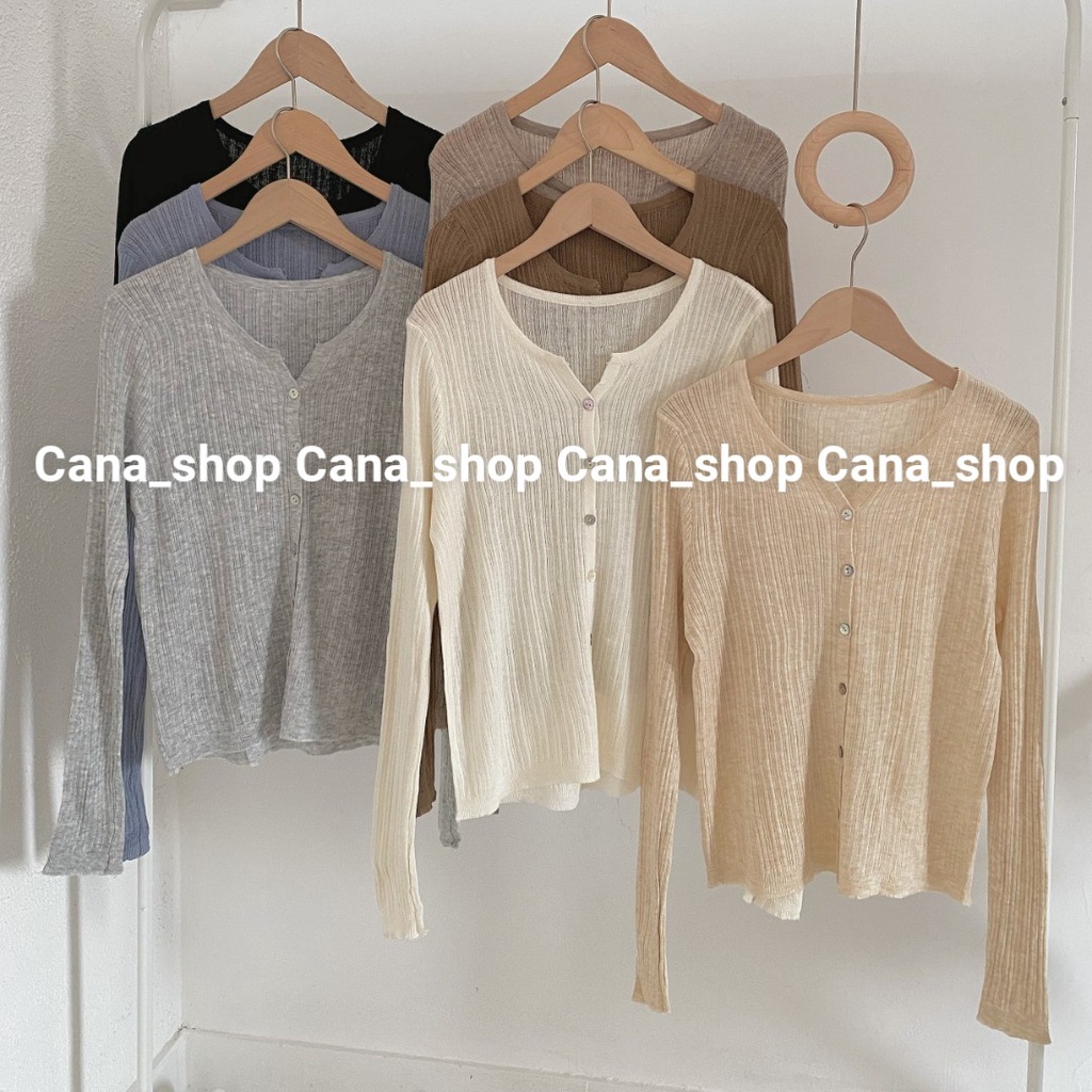 Áo cardigan len tăm mỏng cài cúc cỏ tròn 7 màu | CANA SHOP | BigBuy360 - bigbuy360.vn