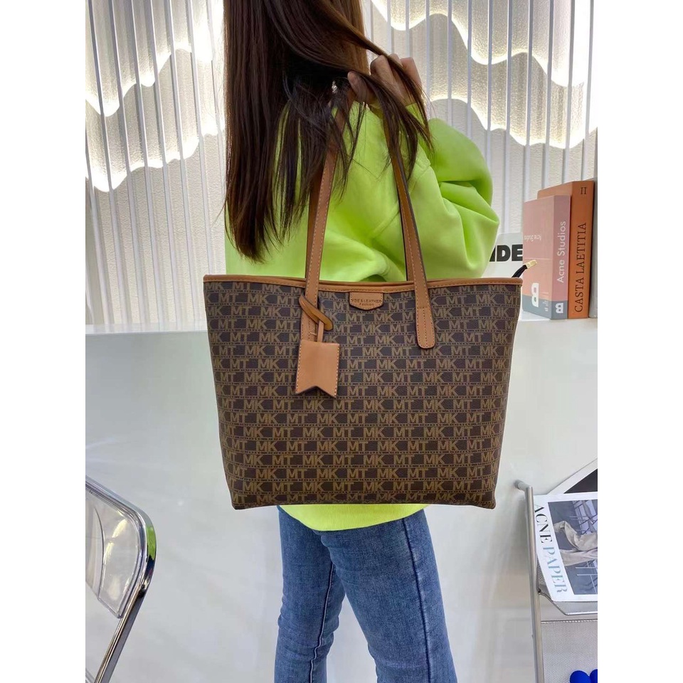 Túi xách nữ thời trang công sở da PU cao cấp size A4 họa tiết monogram thanh lịch 3091