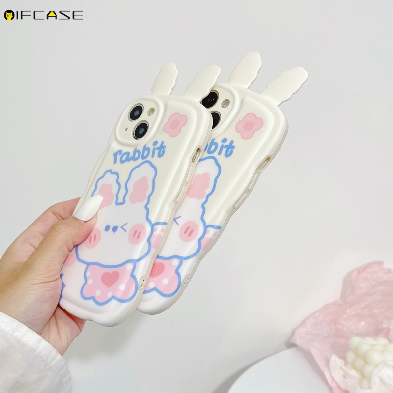 Ốp Điện Thoại Mềm Chống Sốc Đính Tai Thỏ 3D Đơn Giản Sáng Tạo Cho iPhone 14 Plus 13 12 11 Pro Max XS Max XR X