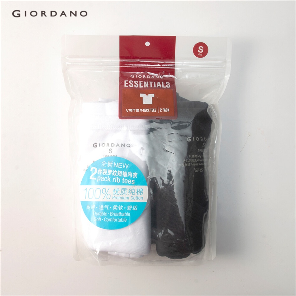 Combo 2 áo thun Giordano 01242113 tay ngắn cổ chữ V màu trơn 100% vải cotton thời trang cho nam