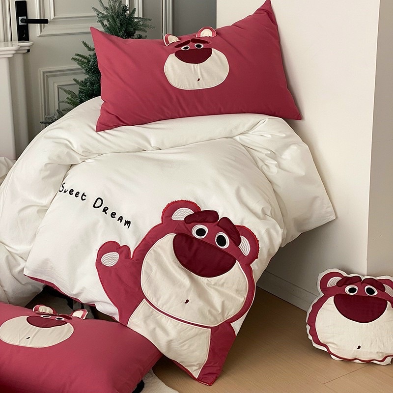 Set Chăn Ga Cotton Linen IGUN BEDDING Hoạt Hình Tặng Kèm Gối Bông