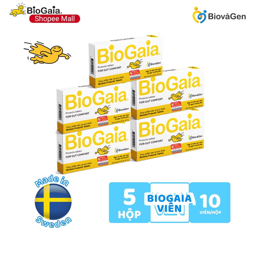 Combo 5 men vi sinh BioGaia ProTectis dạng viên cải thiện hệ tiêu hóa Thụy Điển hộp 10 viên