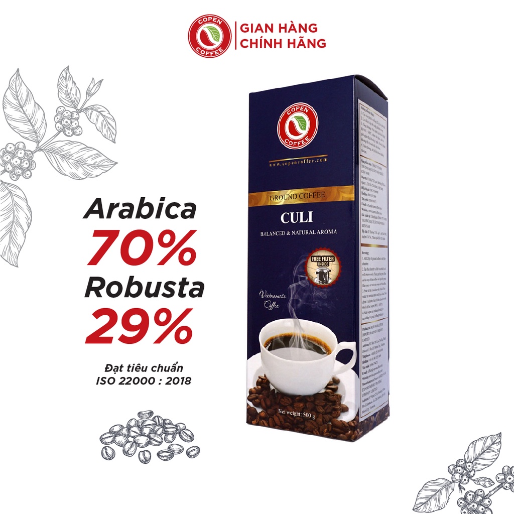 Cà phê phin rang xay truyền thống Culi - Copen Coffee - pha phin vị đắng vừa, thanh chua, hậu vị thơm lâu - Gói 500g