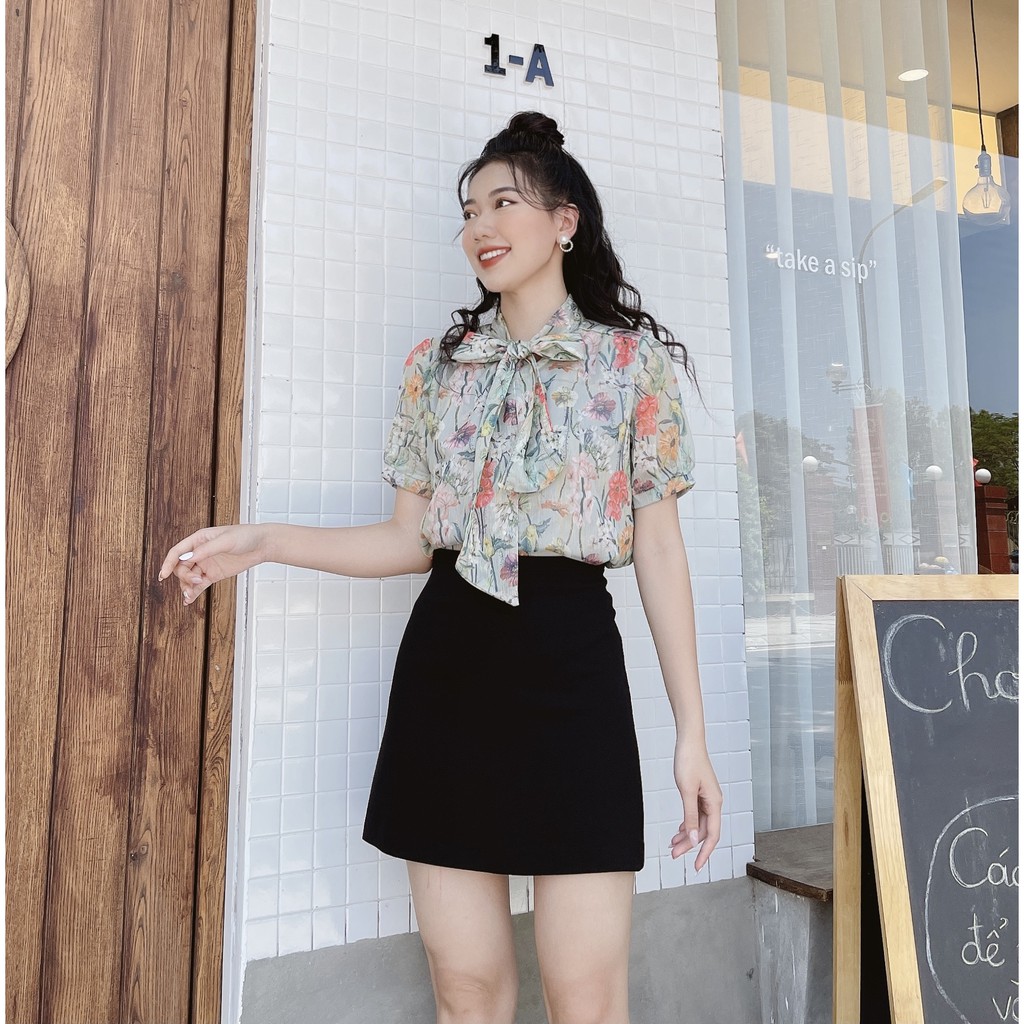 Áo hoa 2 lớp cổ nơ | BigBuy360 - bigbuy360.vn