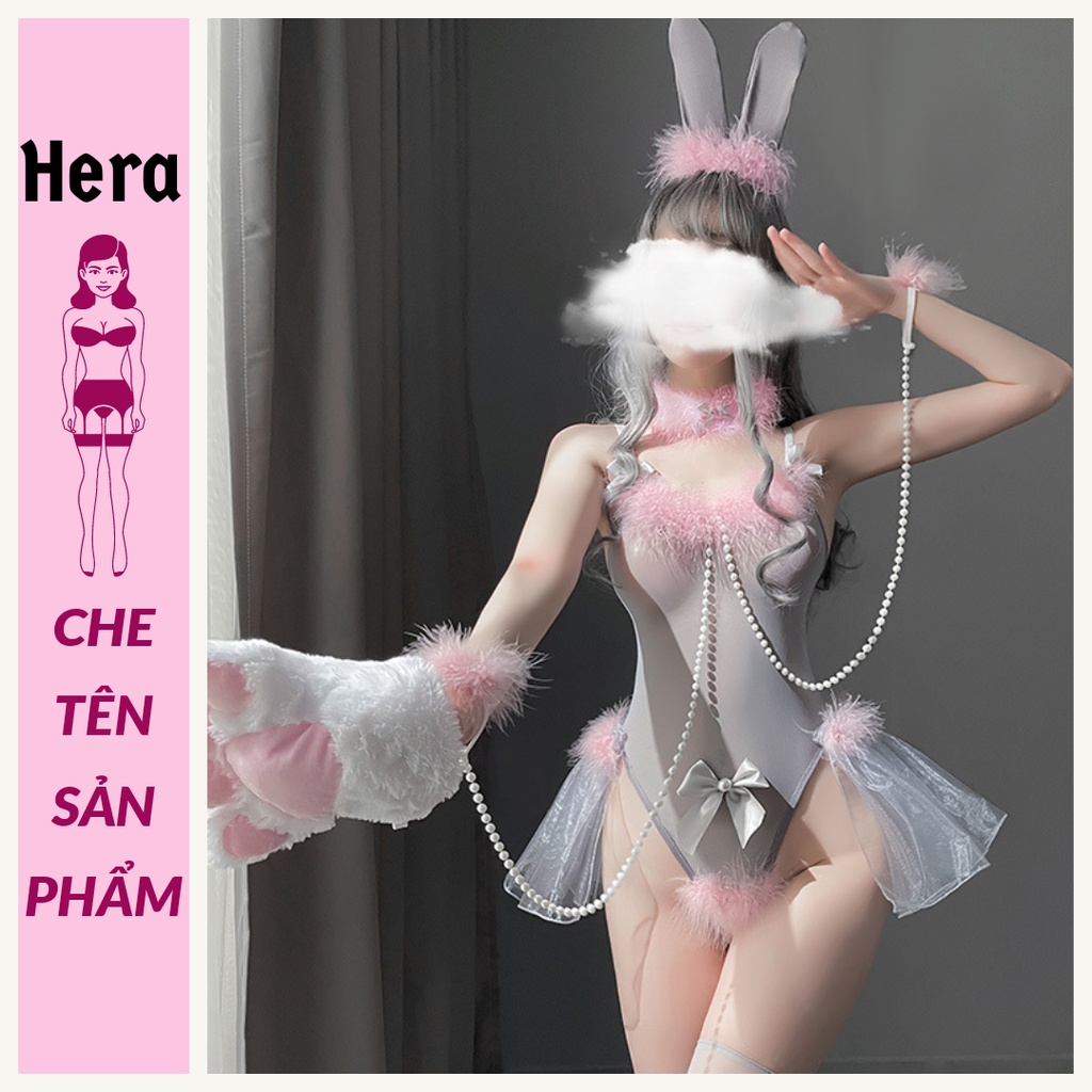 Cosplay thỏ ngọc hello kitty gợi cảm - váy ngủ 2 dây hoá trang Halloween sexy