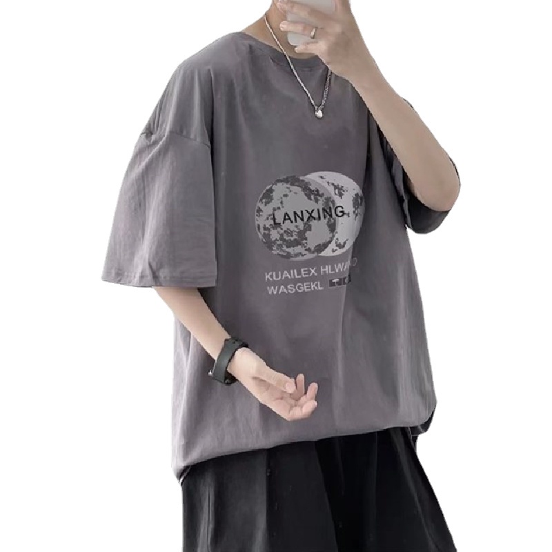 Áo Thun Tay Ngắn Cổ Thuyền Dáng Rộng In Chữ Thoải Mái Thời Trang Mùa Hè Phong Cách Nhật Bản Cho Nam Giới Size M-8XL