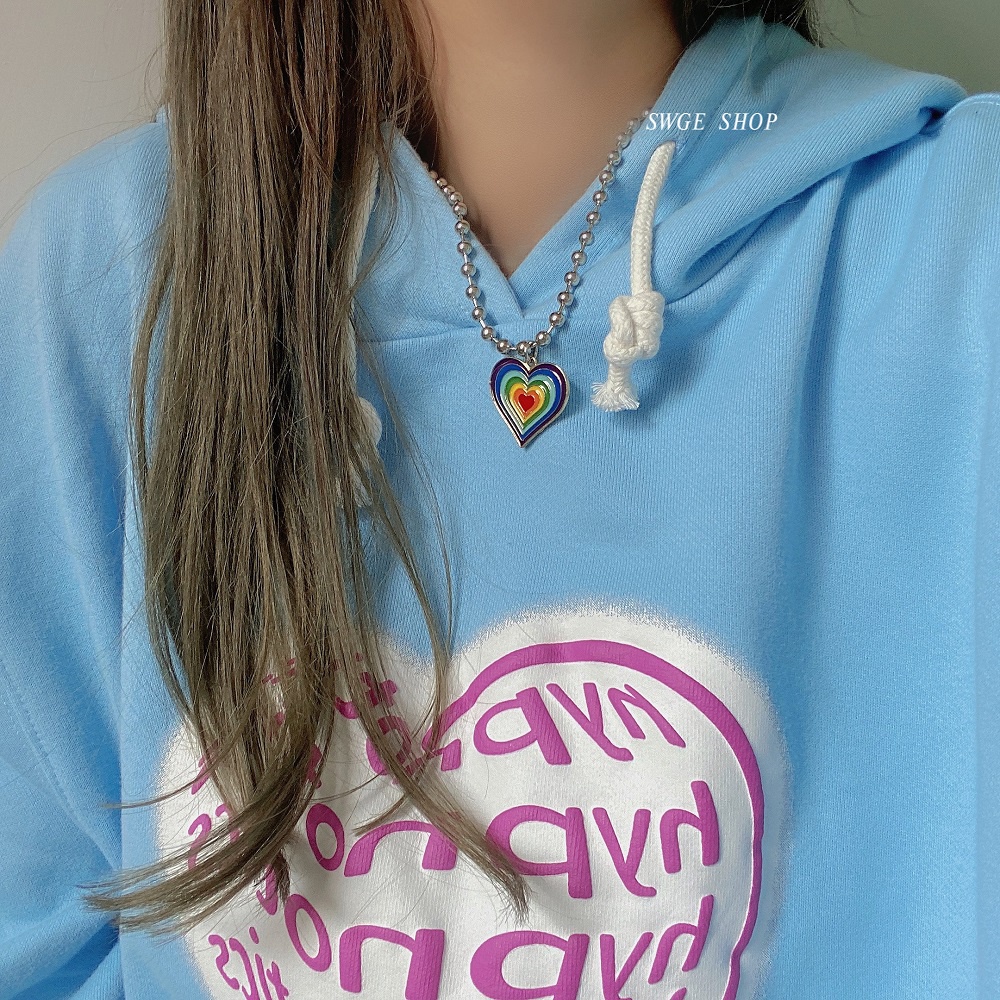 IF ME Dây chuyền mặt trái tim màu cầu vồng thời trang Hàn Quốc đơn giản dành cho nữ