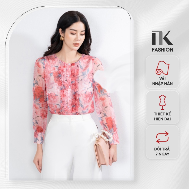 Áo Sơ Mi Công Sở Nữ NK Fashion Thiết Kế Hoa Bèo Nữ Tính, Chất Liệu Cao Cấp Không Nhăn Xù NKSM2202010