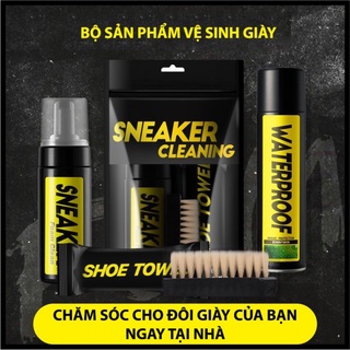  Combo Bộ vệ sinh giày Sneaker Cleaning 3 món gồm chai xịt bọt bàn chải mềm khăn lau giặt khô giày 