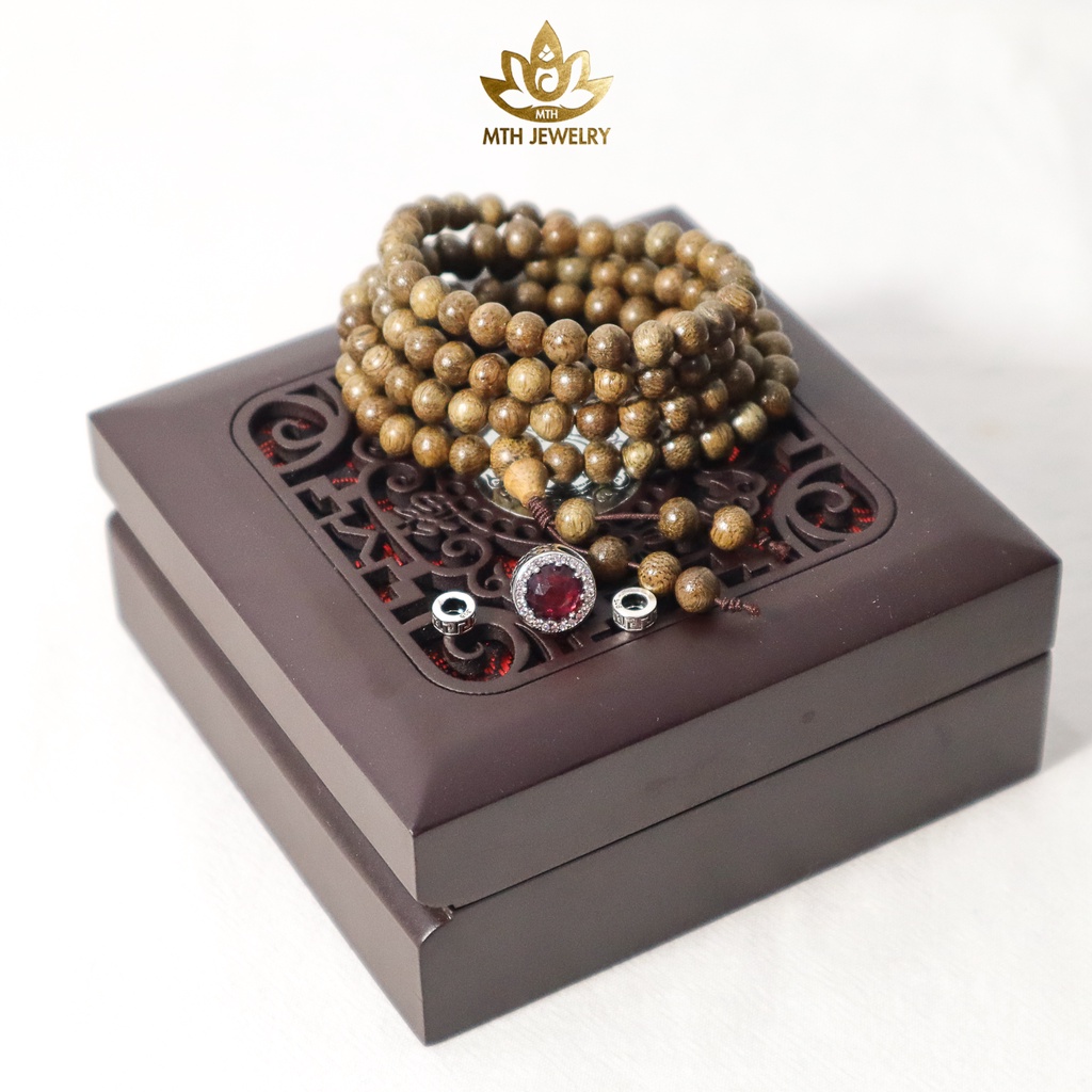 Vòng Tay Trầm Hương Tự Nhiên 216 Hạt 4mm MIX Charm Bạc S925 (Đỏ) - MTH JEWELRY