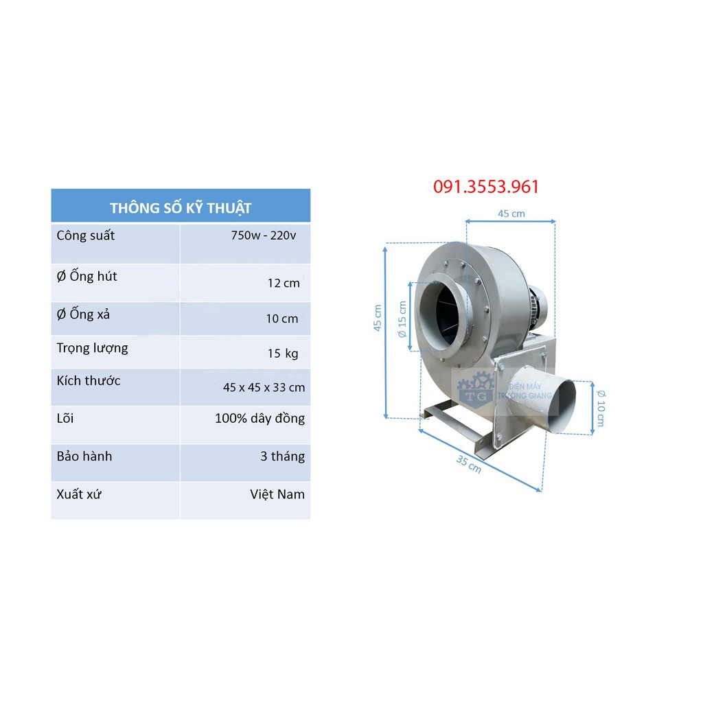 Quạt sên  750w hàng Việt Nam - Chuyên hút mùi, thông gió - Dây đồng 100%