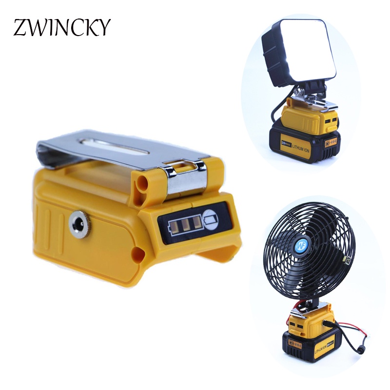 ZWINCKY Bộ chuyển đổi USB kép và đèn LED DIY với giao diện 12V 5A DC và kẹp cho pin Li-Ion DEWALT 18V 20V