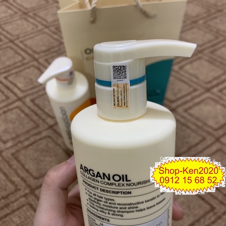 Cặp dầu gội xả Olexrs Argan Oil Collagen Hair Salon 500ml x2 cho tóc khô xơ, hư tổn, tóc gàu, ngăn rụng tóc.