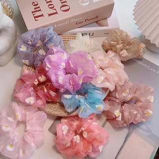 Cột Tóc Scrunchies Vải Hoa Cúc - Dây Buộc Tóc Vải Hoa Cúc Kiểu Dáng Hàn Quốc Cho Nữ