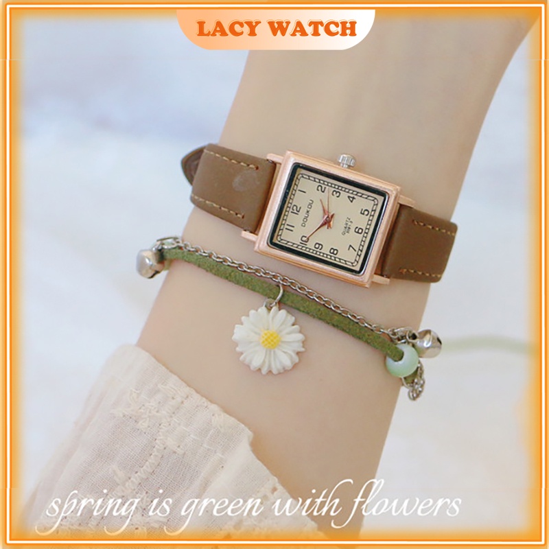 Đồng hồ nữ chính hãng đeo tay dây da mặt vuông đẹp giá rẻ LaCy Watch DHJI0009