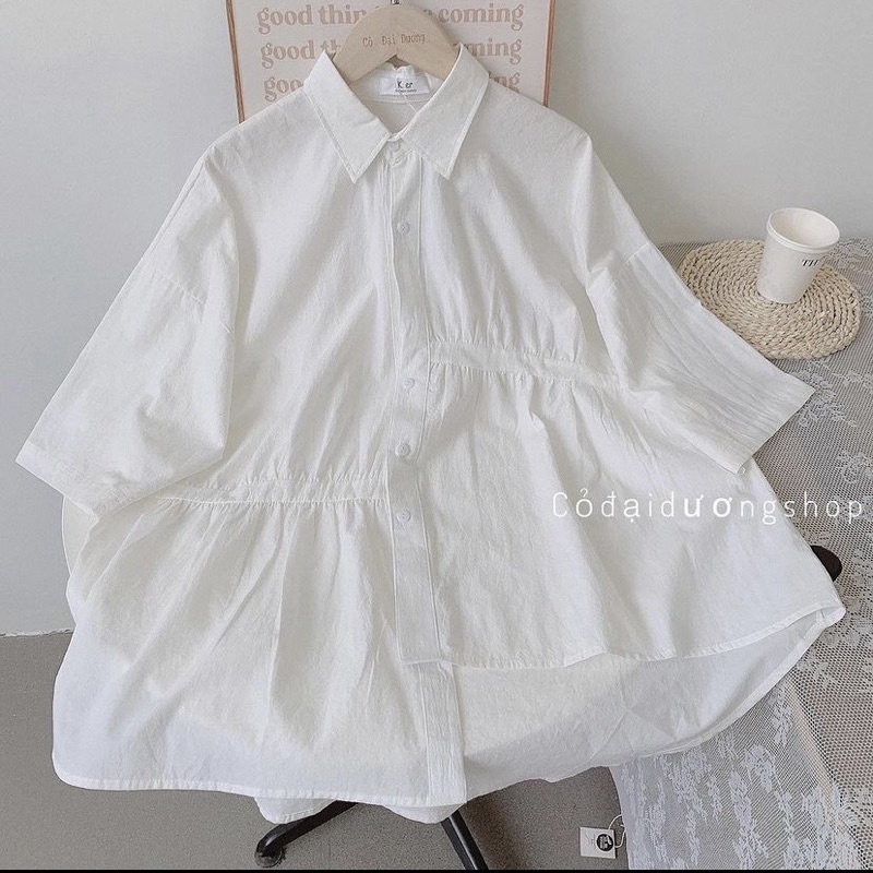 Áo Sơ Mi Vạt Lệch Tay Lỡ Dáng Babydoll Dành Cho Nữ