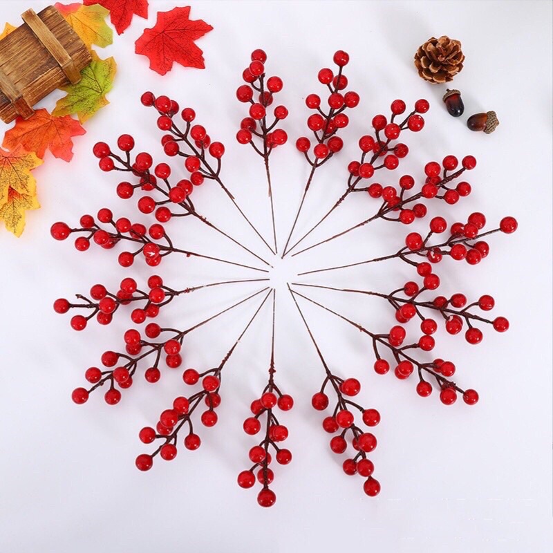 Cành Đào Đông 18cm gồm 12 quả (loại 1) trang trí nhà cửa sang trọng, sung túc, hàng đẹp và có sẵn