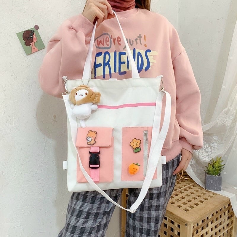 Túi Tote Thời Trang Đeo Vai và Đeo Chéo - Gài Phối Hình Hoa