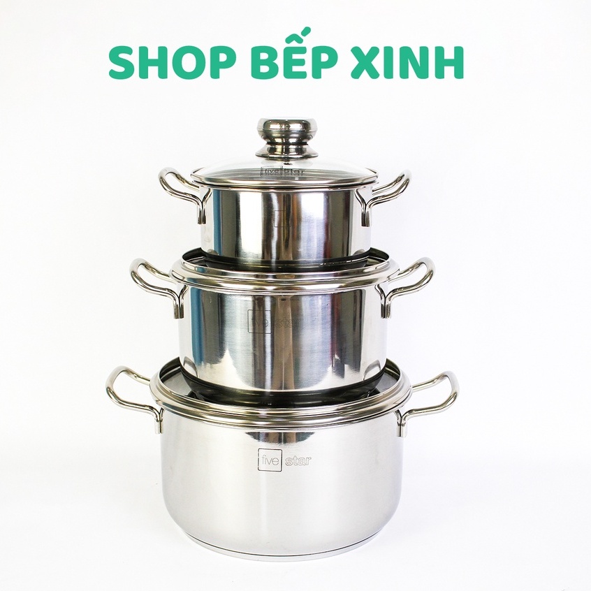 Bộ nồi inox FiveStar Standard inox 430 nắp kính , 3 đáy dùng được mọi bếp