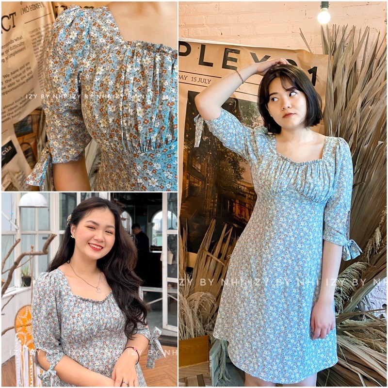 VÁY ĐẦM HOA NHÍ XANH BIGSIZE TAY LỠ NHÚN NGỰC - BLOOMY DRESS - IZYBYNHI