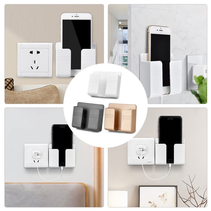 Giá Đỡ Điện Thoại Gắn Tường Kèm Hộp Đựng Điều Khiển Từ Xa Tiện Dụng Cho Phòng Ngủ / Nhà Bếp / Phòng Tắm