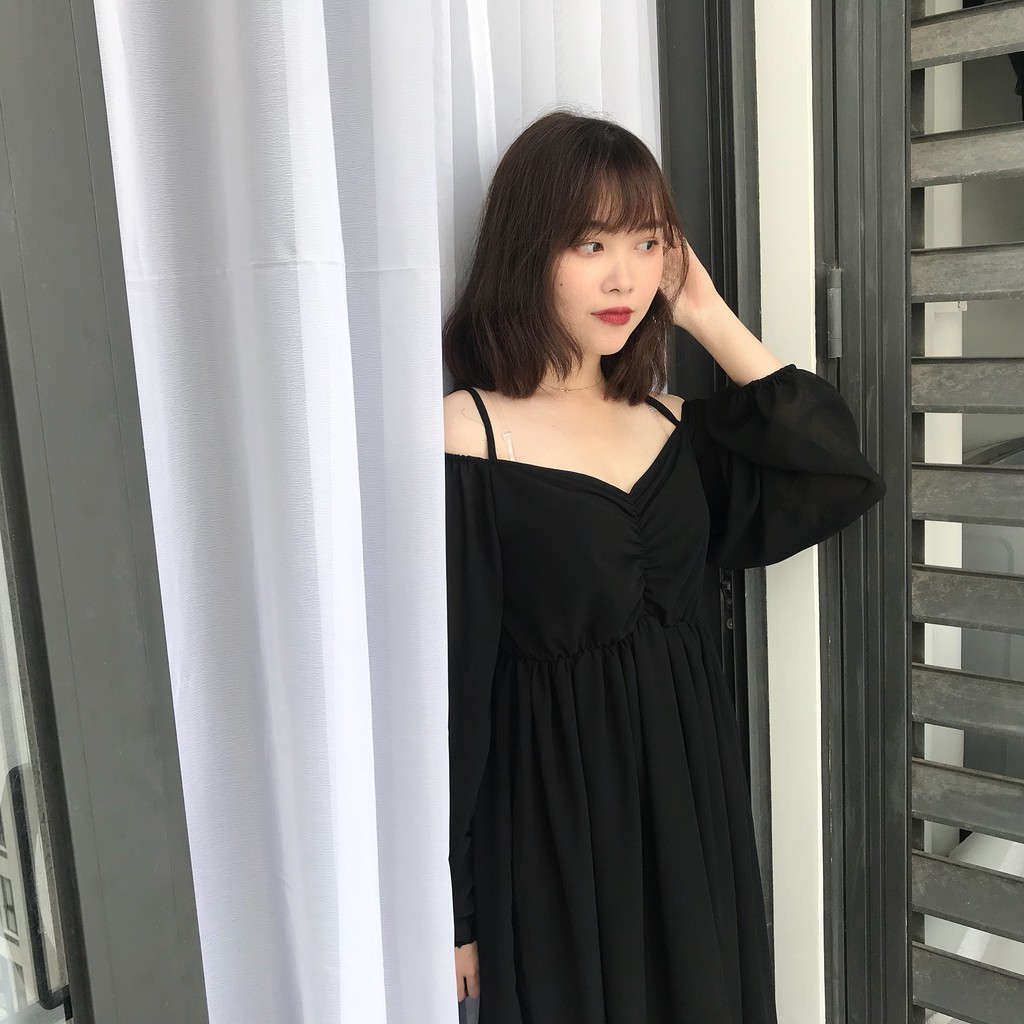 VÁY ĐI CHƠI - LADONNA DRESS - VÁY HAI DÂY TAY DÀI NGỰC RÚM | BigBuy360 - bigbuy360.vn