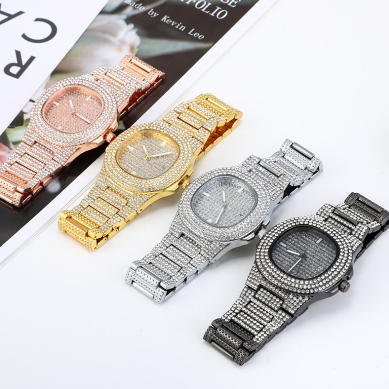 [Hàng sẵn] Đồng hồ Hiphop Đính đá Lấp lánh cho Nam - Đồng hồ nạm full đá Unisex cá tính 15cm không chống nước