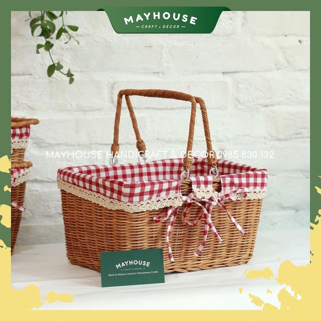 Giỏ Mây Picnic, kèm lót, Giá Rẻ T12, XƯỞNG MAYHOUSE, Đan Kỹ Bền, Giỏ Mây Phụ kiện Chụp ảnh Decor trang trí nhà | BigBuy360 - bigbuy360.vn